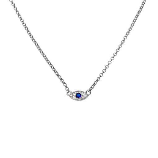 Sterling Silver Cable Chain Necklace With Cz Evil Eye Pendant