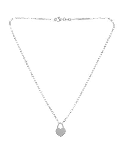 Stg Silver Flat Heart Paperclip Necklace - 45cm