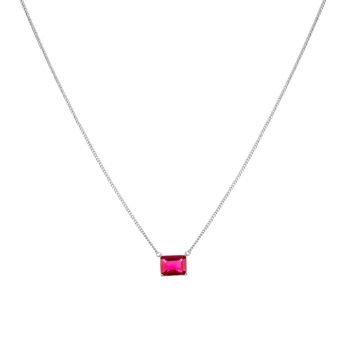 Sterling Silver Fine Necklace With Floating Ruby Pink CZ Pendant