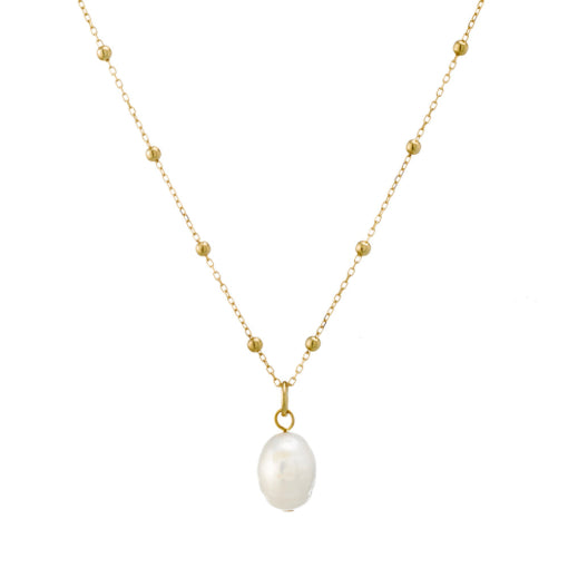 Sterling Silver/Gold Plated Fine Chain Necklace With Natural Baroque Ball Pendant