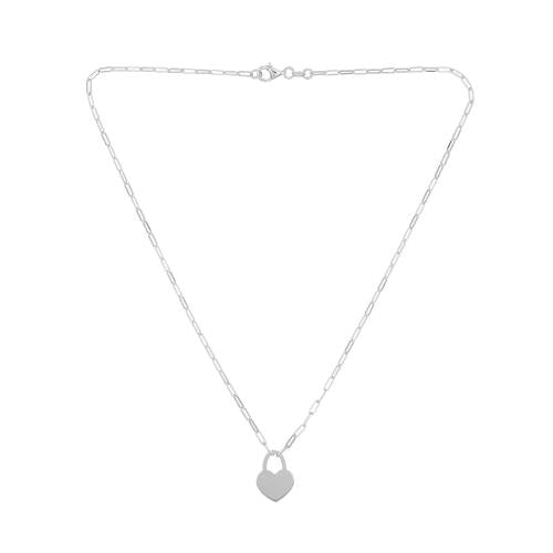 Stg Silver Flat Heart Paperclip Necklace - 50cm