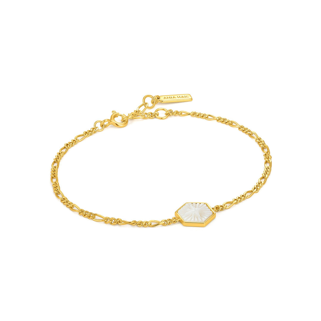 Compass Emblem Gold Plated Figaro Chain Bracelet
