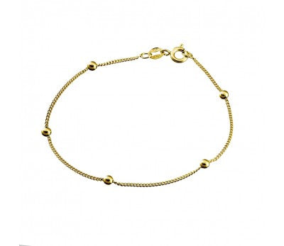 Sterling Silver/Gold Plated Fine Curb Bracelet With Bead Detail - 18cm
