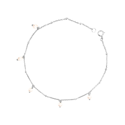 Sterling Silver Petite Chain Anklet With Pearls