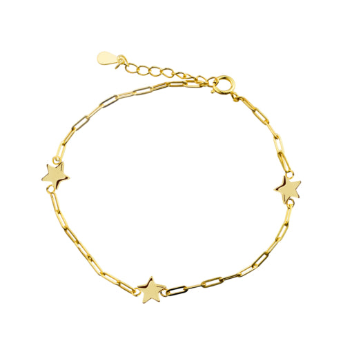 Gold Plated Paperclip Chain Bracelet With Stars