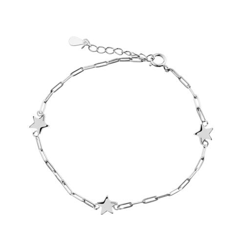Sterling Silver Paperclip Chain Bracelet With Stars