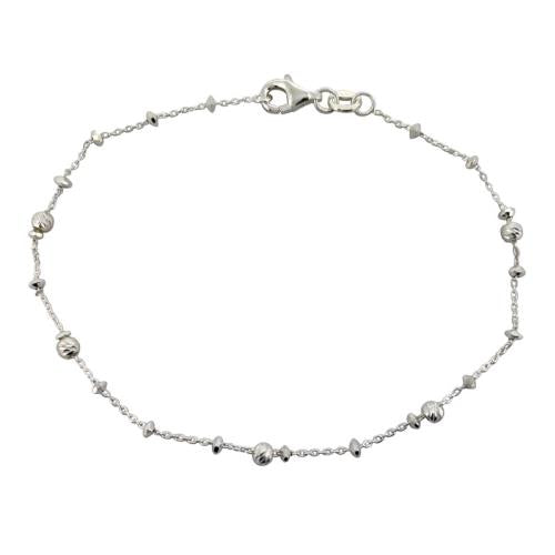Stg Silver Cable and Frosted Ball Link Bracelet - 21cm