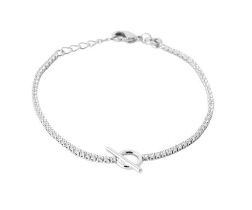 Stg Silver Cz Tennis Chain With Fob Detail Bracelet - 18cm
