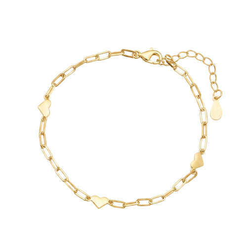 Sterling Silver/Gold Plated Paperclip Chain Bracelet With Hearts
