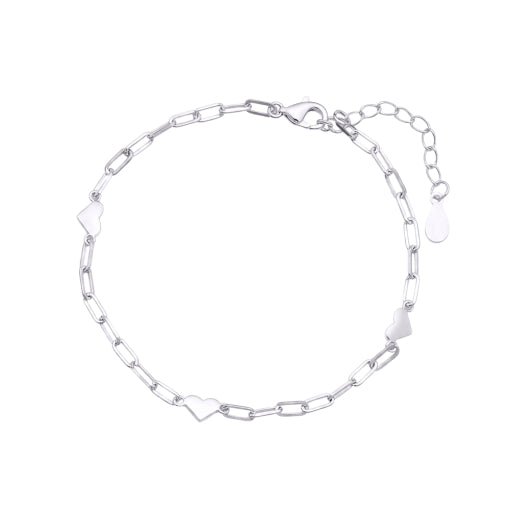 Sterling Silver Paperclip Chain Bracelet With Hearts