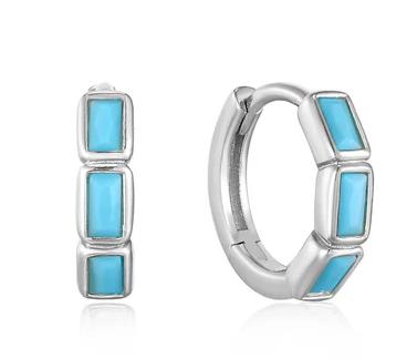 Ania Haie Silver Turquoise Huggie Hoop Earrings