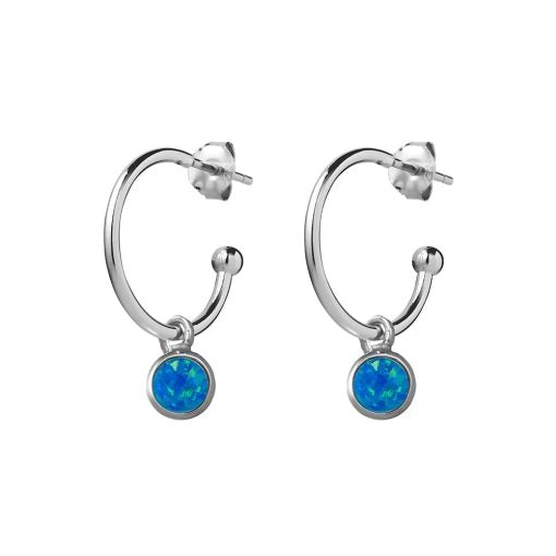 Sterling Silver Half Hoops With Blue Opalite Charm