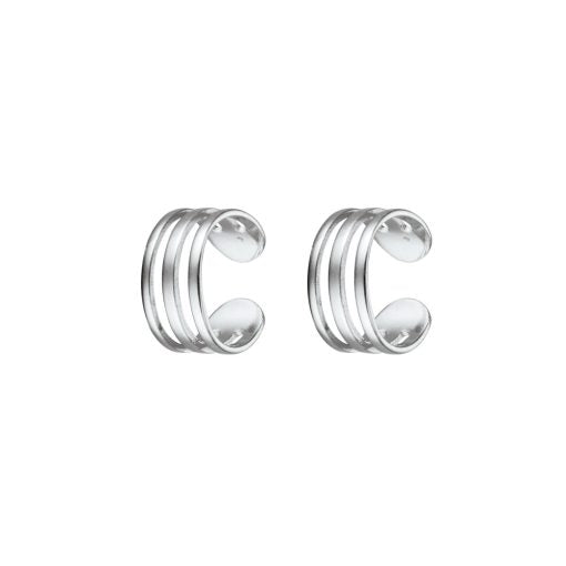 Sterling Silver Three Lined Cuff Earrings