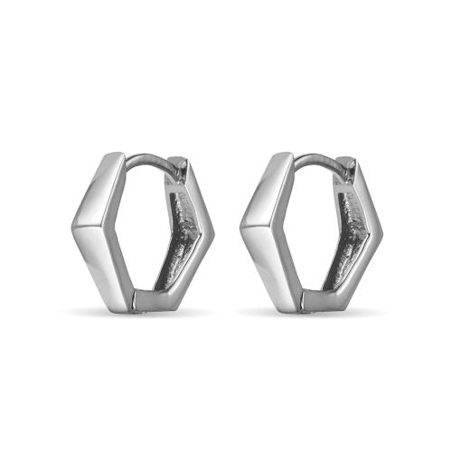 Sterling Silver Hexagon Shape Huggies