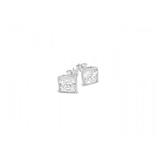 Sterling Silver Square Bezel Set Stud Earrings