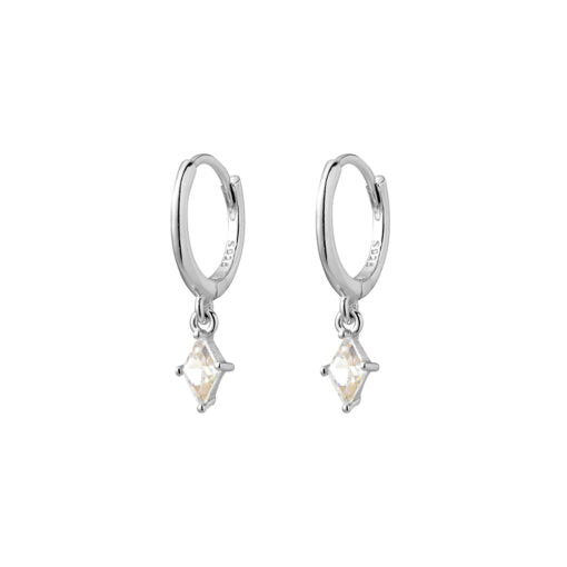 Huggie Earrings With Drop Diamond-Shape White Cz