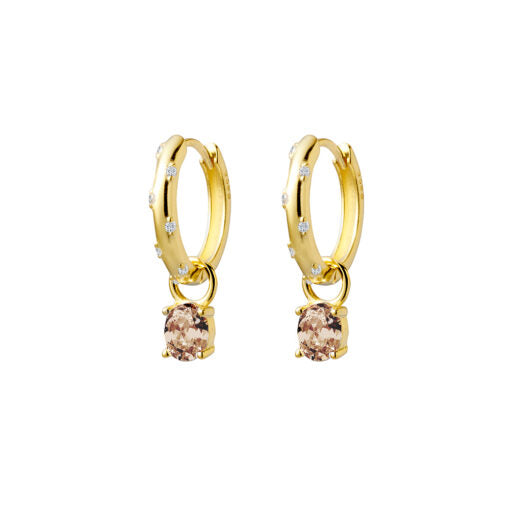 Huggie Earrings With Oval Champagne Cz