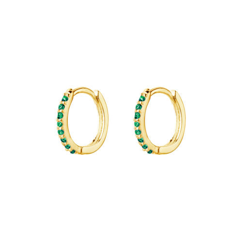 Huggie Earrings With Emerald Cz Detail