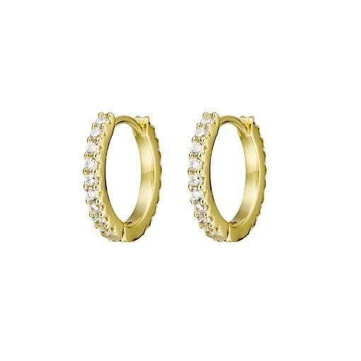 Sterling Silver Gold Plated Huggie Earrings With Cz Details