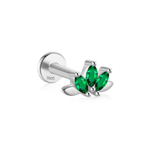 Flat Back Single Earring With Emerald Cz Fan Design