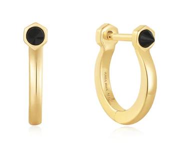 Ania Haie - Gold Plated Black Agate Huggie Hoop Earrings