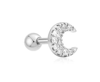 Ania Haie - Silver Pave Crescent Moon Barbell Single Earring