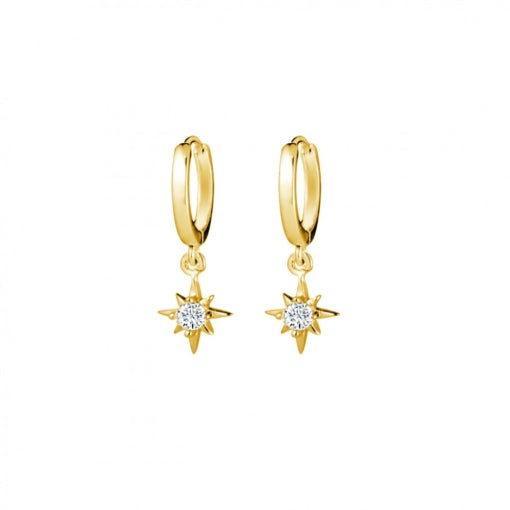 Gold Plated Huggie Earrings With Cz Star Charm