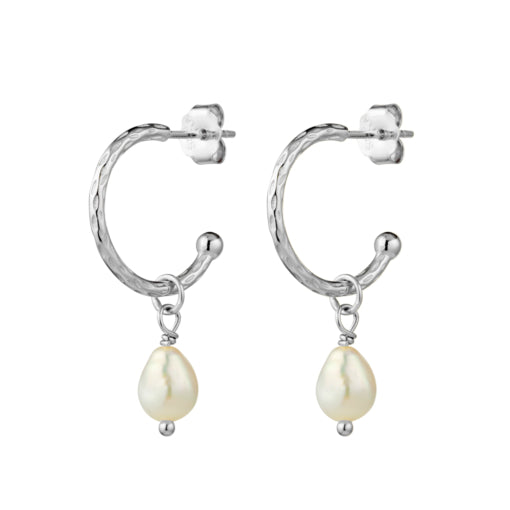 Detailed Half Hoops With Fresh Water Pearl Charm
