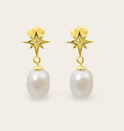 Whistle & Pop - Starkeeper Southern Star Pearl Drop Studs - Gold Plated