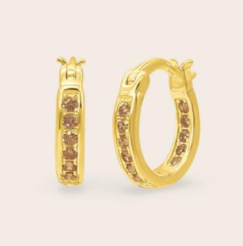 Whistle & Pop - Starkeeper Dainty Lupin Stone Hoops - Champagne - Gold Plated