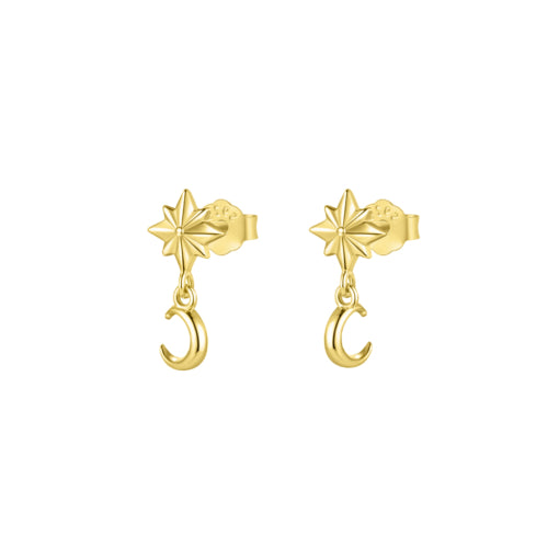 Sterling Silver/Gold Plated Petite Cz North Star & Crescent Moon Studs