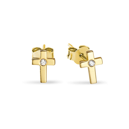 Sterling Silver/Gold Plated Cross Studs With Cz
