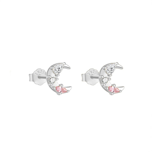 Sterling Silver Cz Crescent Moon Stud Earrings