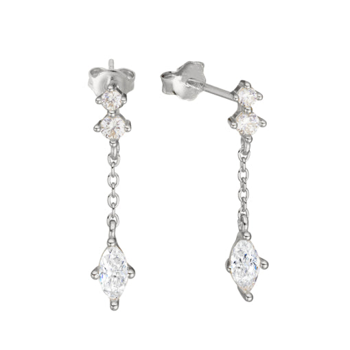 Sterling Silver Studs With Chain And Cz Drop