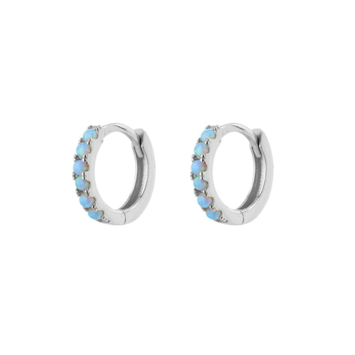 Sterling Silver Blue Opalite Huggies