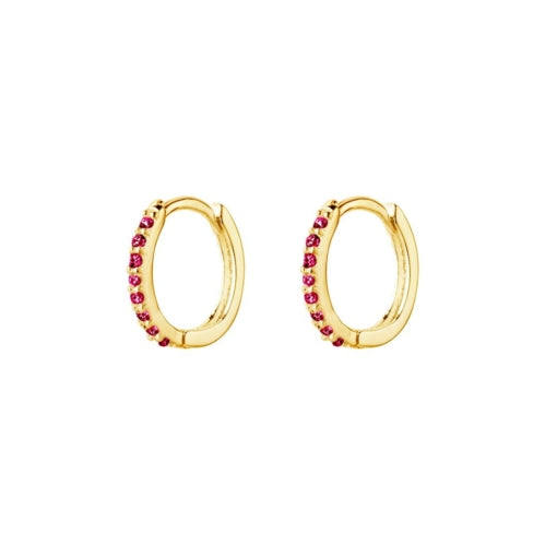 Sterling Silver/Gold Plated Huggies With Ruby Pink Cz Detail