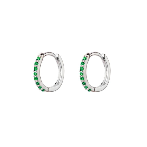 Sterling Silver Huggies With Emerald Cz Detail