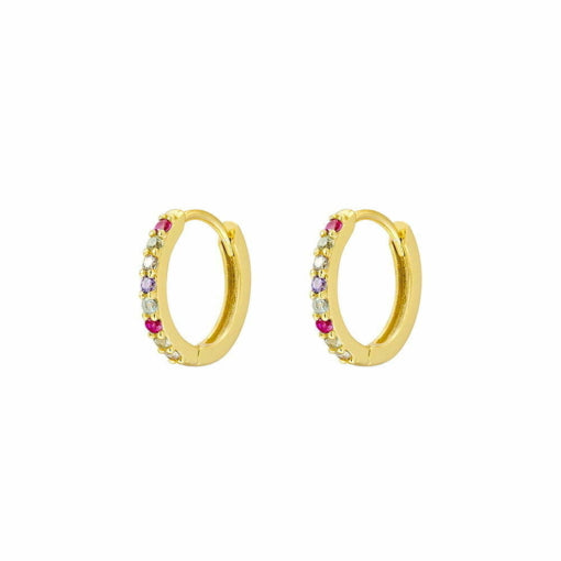 Sterling Silver/Gold Plated Huggies With Multi Coloured Cz Detail
