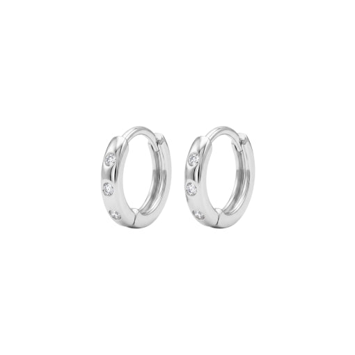 Sterling Silver Mini 9mm Hoops Featuring Cz Detail