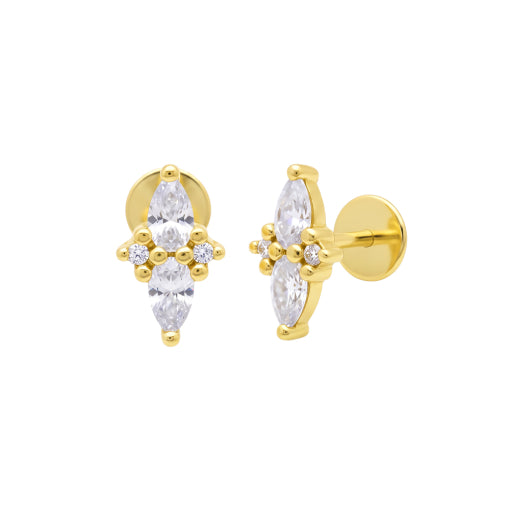 Sterling Silver/Gold Plated Cz North Star Flatback Stud Earrings