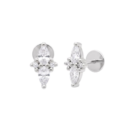 Sterling Silver Cz North Star Flatback Stud Earrings