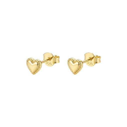 Sterling Silver/Gold Plated Mini-Bead Border Heart Shape Studs