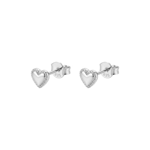 Sterling Silver Mini-Bead Border Heart Shape Studs