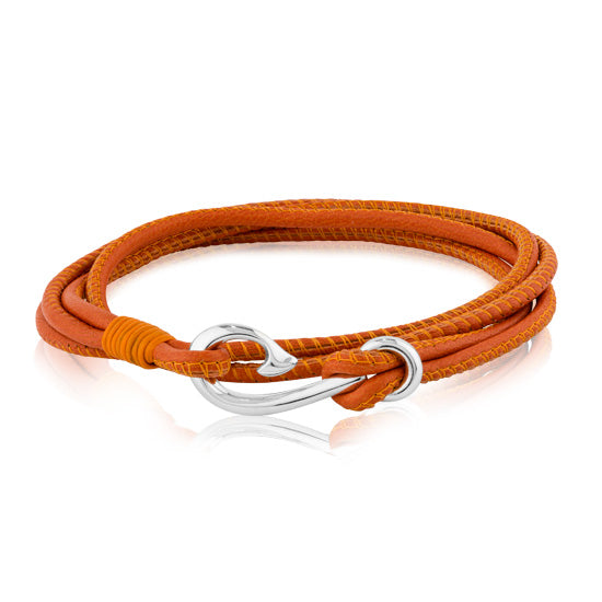 Evolve - Safe Travel Wrap Leather Bracelet - Burnt Orange19cm