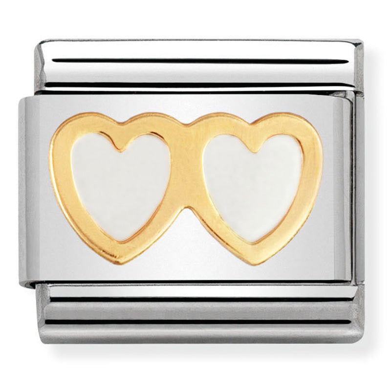 Classic love st/steel, enamel & 18 carat gold (white double heart)
