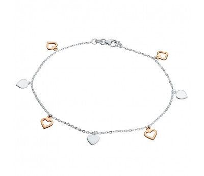 Sterling Silver Anklet With Heart Charms