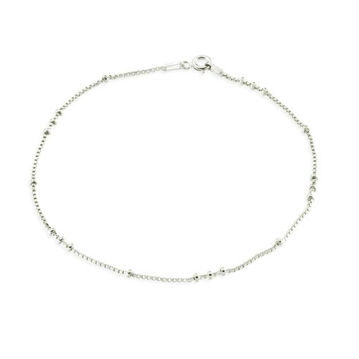 Sterling Silver Fine Venetian Chain Anklet With Bead Details - 22cm