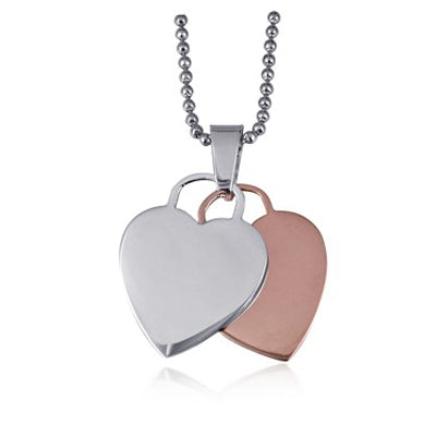 St/pink ip double heart pendant + 42cm chain