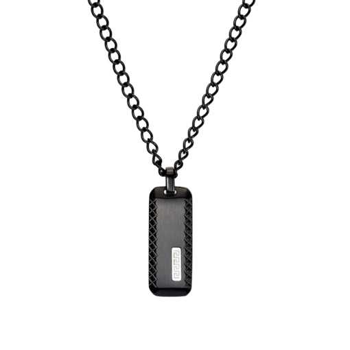 Men’s Black Dog Tag With Cross Hatch Edging Pendant Necklace