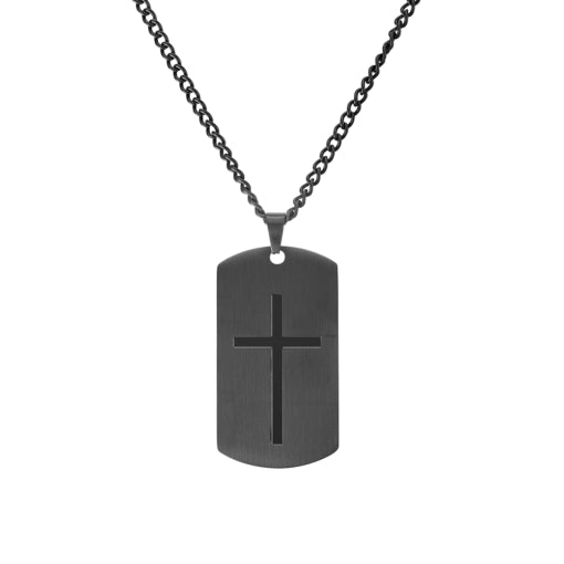 Men’s Stainless Steel Matte And Shiny Black Cross Pendant Necklace